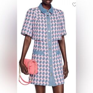 Sandro
Amadora Denim Trim Houndstooth Tweed Mini Dress